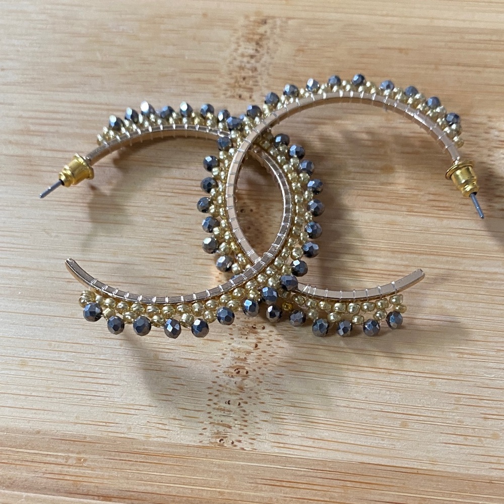 Hematite Bead Hoop Earrings